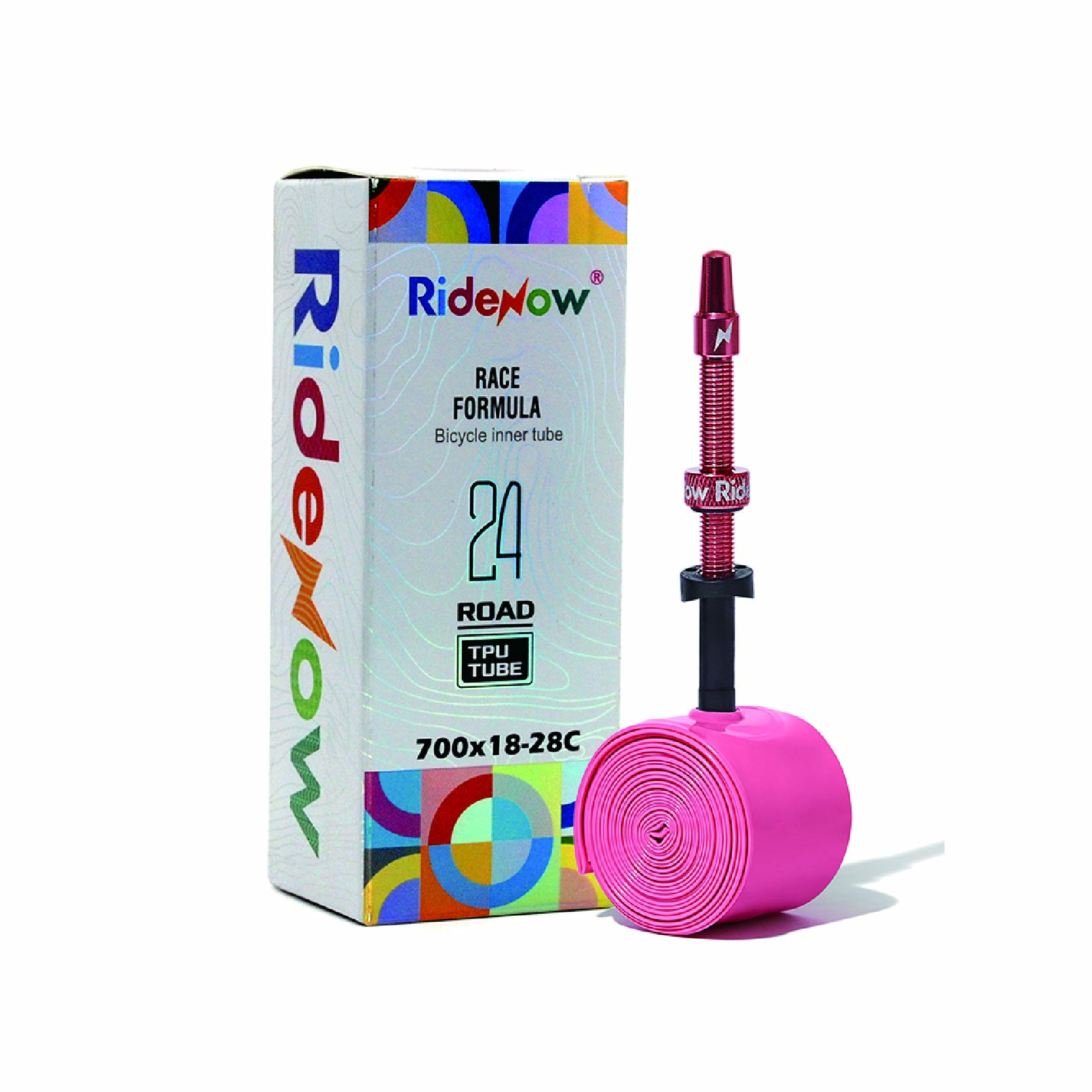 [RIDENOW] TPU無毒環保超輕量公路自行車內胎 金屬氣嘴-24g 粉色 85mm 700x18-28C (公路/城市/休閒/運動), , large