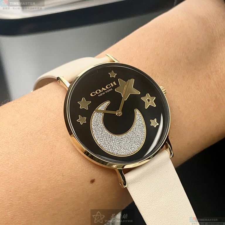 [星晴錶業]COACH手錶,36mm,CH00128黑色錶面金色錶殼白真皮皮革錶帶款, , large