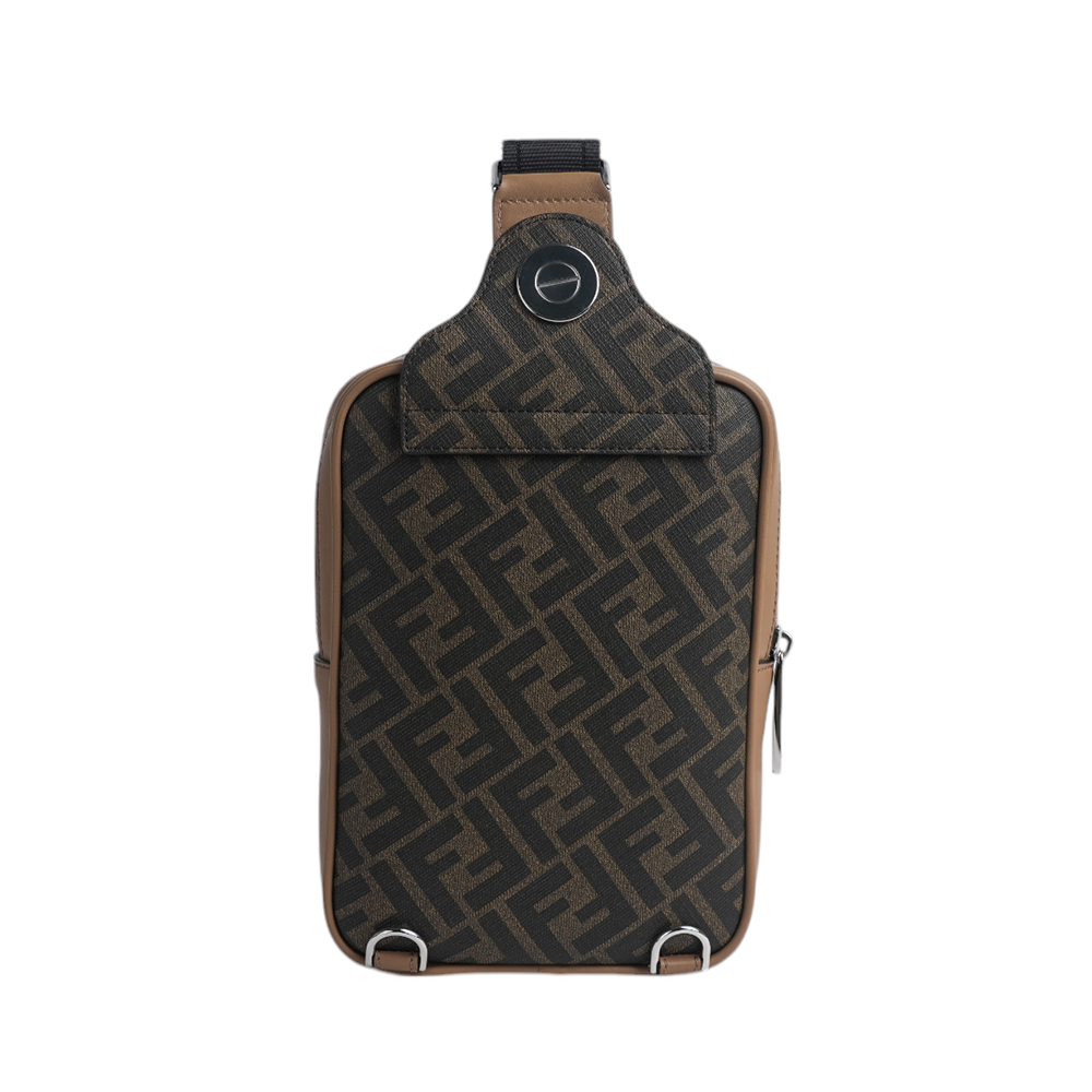 FENDI Diagonal 對角設計帆布及皮革胸口包/腰包/棕色, , large