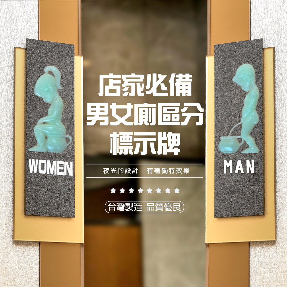 GS MALL 台灣製造 一組2入 男女廁所標示牌 廁所標示牌 歡迎牌 洗手間照明 廁所標示牌 夜光指示牌 廁所標示牌, , large