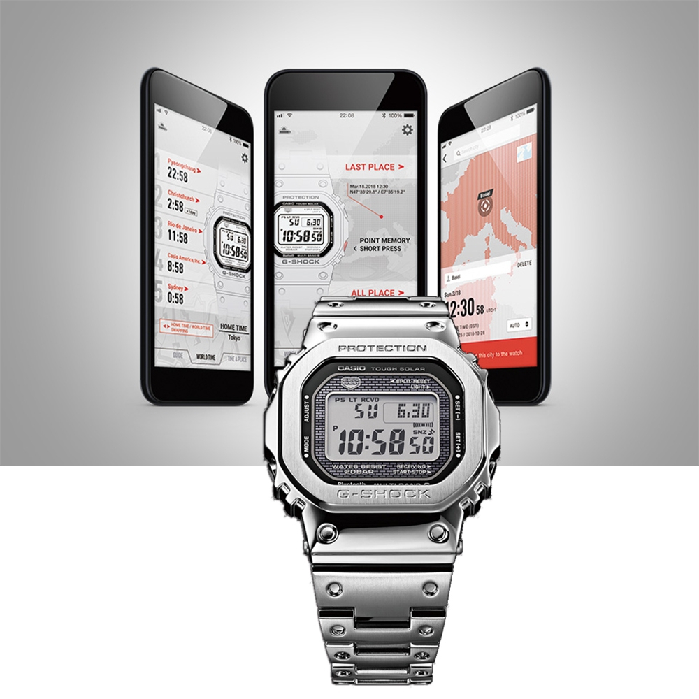 CASIO 卡西歐 G-SHOCK 全金屬太陽能電波手錶-銀 GMW-B5000D-1, , large