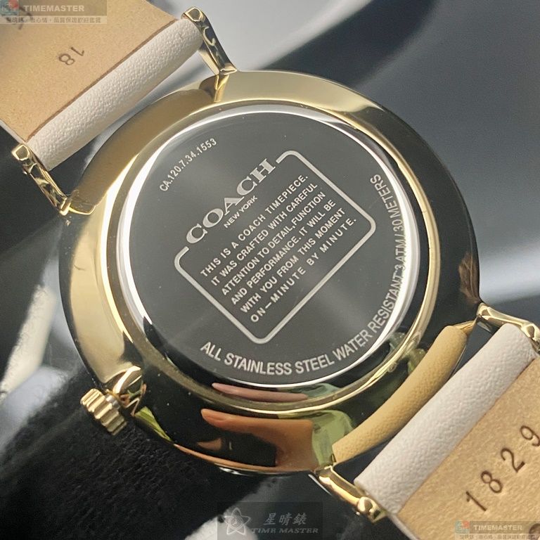 [星晴錶業]COACH手錶,36mm,CH00128黑色錶面金色錶殼白真皮皮革錶帶款, , large