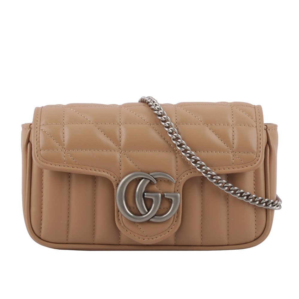 GUCCI GG Marmont 交叉縫線皮革翻蓋肩背/斜背鏈包(mini款)/裸粉色, , large