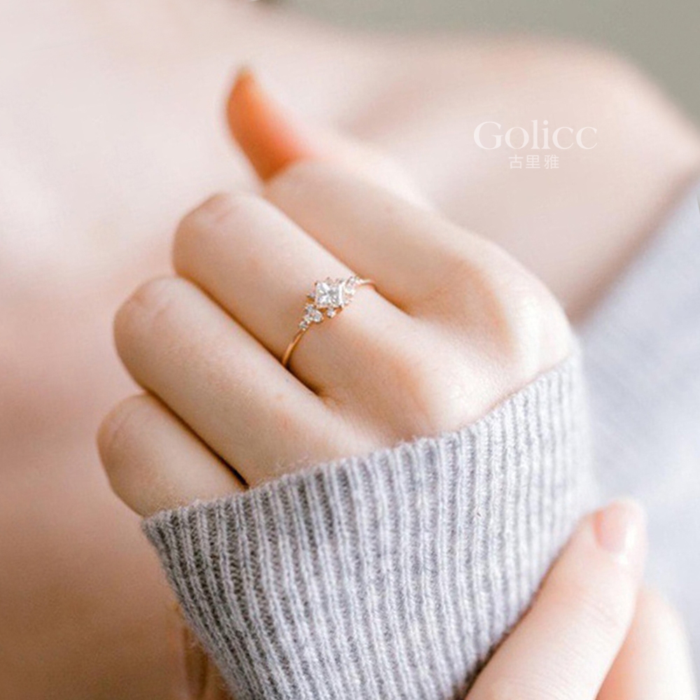 【Gulicc】古莉可 戒指 幸運女神幾何鑲鑽 可調式戒指, , large