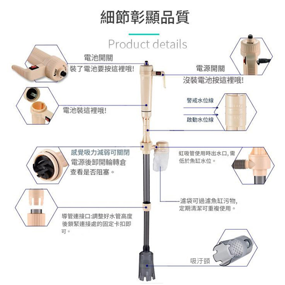 魚缸虹吸管換水器-(2號電池)電池＋電源插頭版洗砂器(無附電池), , large