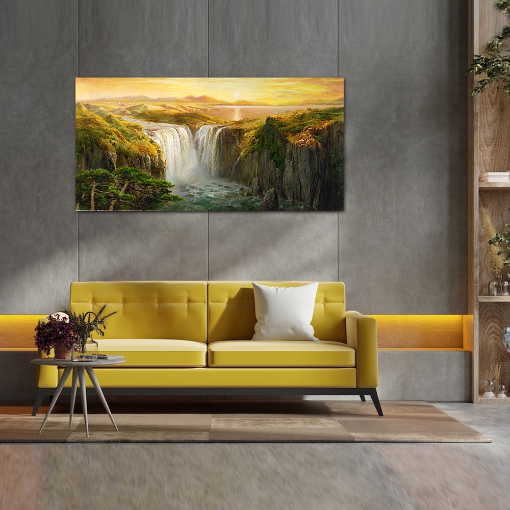 【御畫房】天瀑之三 國家一級畫師手繪油畫60&times;120cm(VF-149), , large