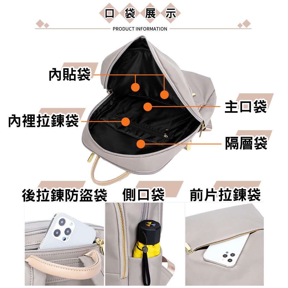 SPRNG-尼龍後背包14吋電腦後背包輕旅行後背包商務通勤後背包-多色(0-55083), , large