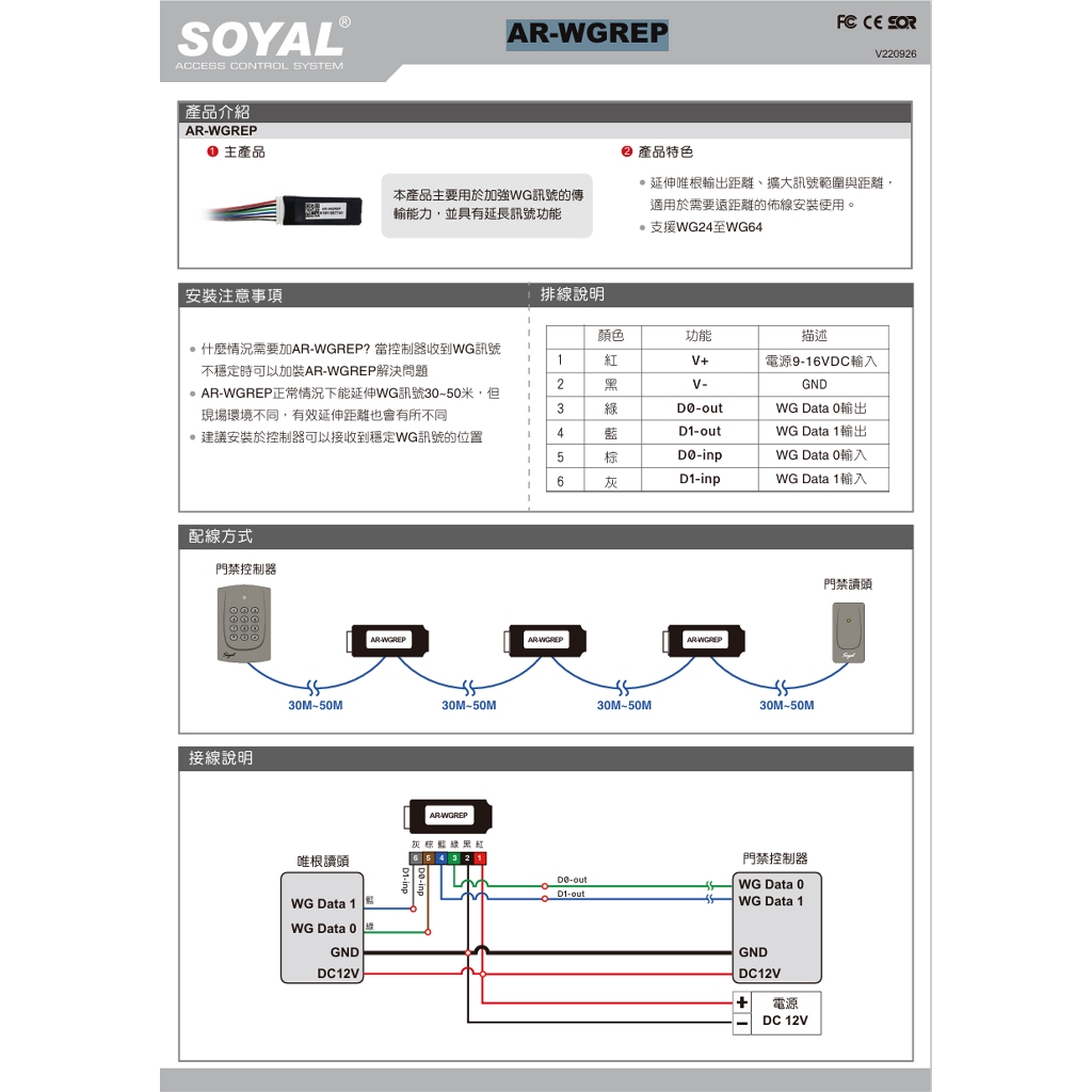 昌運監視器 SOYAL AR-WGREP E1 WG中繼器 唯根放大器 擴大訊號範圍與距離 支援WG24至WG64, , large