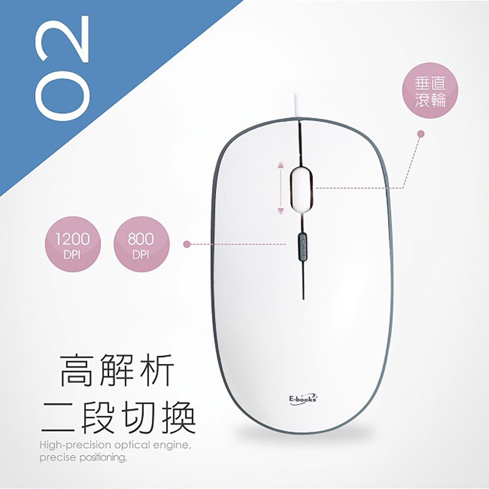 E-books M49 ultra-quiet two-stage switching wired mouse vertical scroll wheel silent click without driving, , large