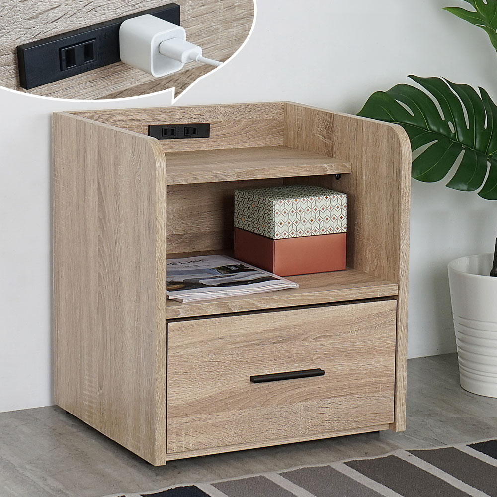 【Homelike】 喜家居附插座床頭櫃-梧桐木(1976), , large