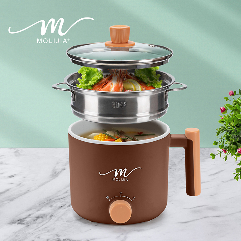 【MOLIJIA 魔力家】1.8L-M28 雙層防燙不沾快煮鍋+M0819不鏽鋼蒸籠-優雅棕, , large