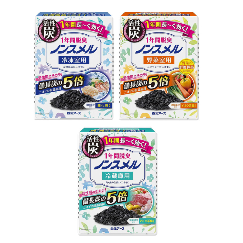 日本製 白元 興家安速 冰箱脫臭劑 活性碳除臭盒 冷藏冷凍蔬果室用 長效消臭除味, , large