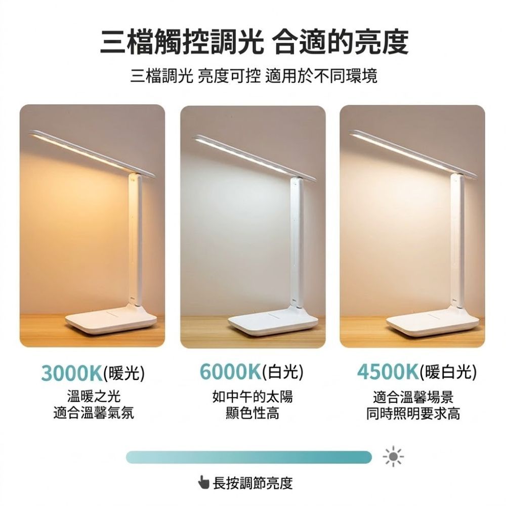 【CITY STAR】LED護眼摺疊檯燈｜插電式閱讀學習燈｜臥室床頭照明燈, , large