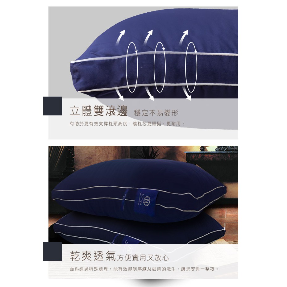 【Hilton 希爾頓】雙滾邊設計純棉立體枕柔軟蓬鬆舒適睡眠民宿 5/4-6/1 滿千送AOC電動牙刷, , large