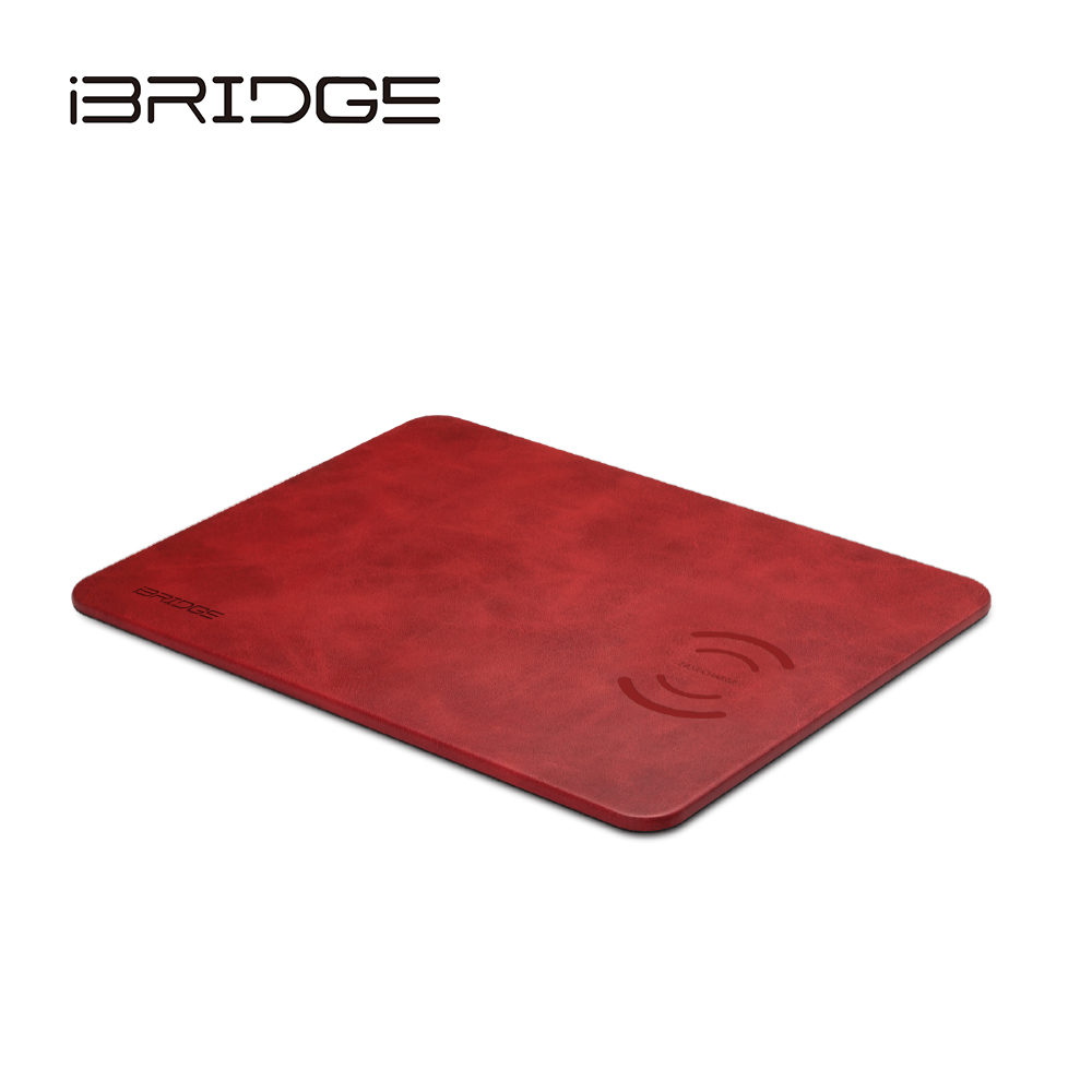 iBRIDGE 10W+蘋果7.5W快充 Qi無線充電皮革滑鼠墊-寶石紅, , large