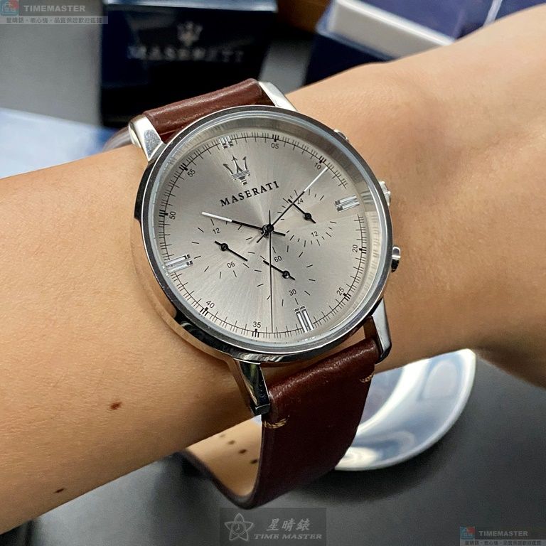 [星晴錶業]MASERATI手錶,42mm,R8871630001亮銅色錶面銀錶殼咖啡色真皮皮革錶帶款, , large