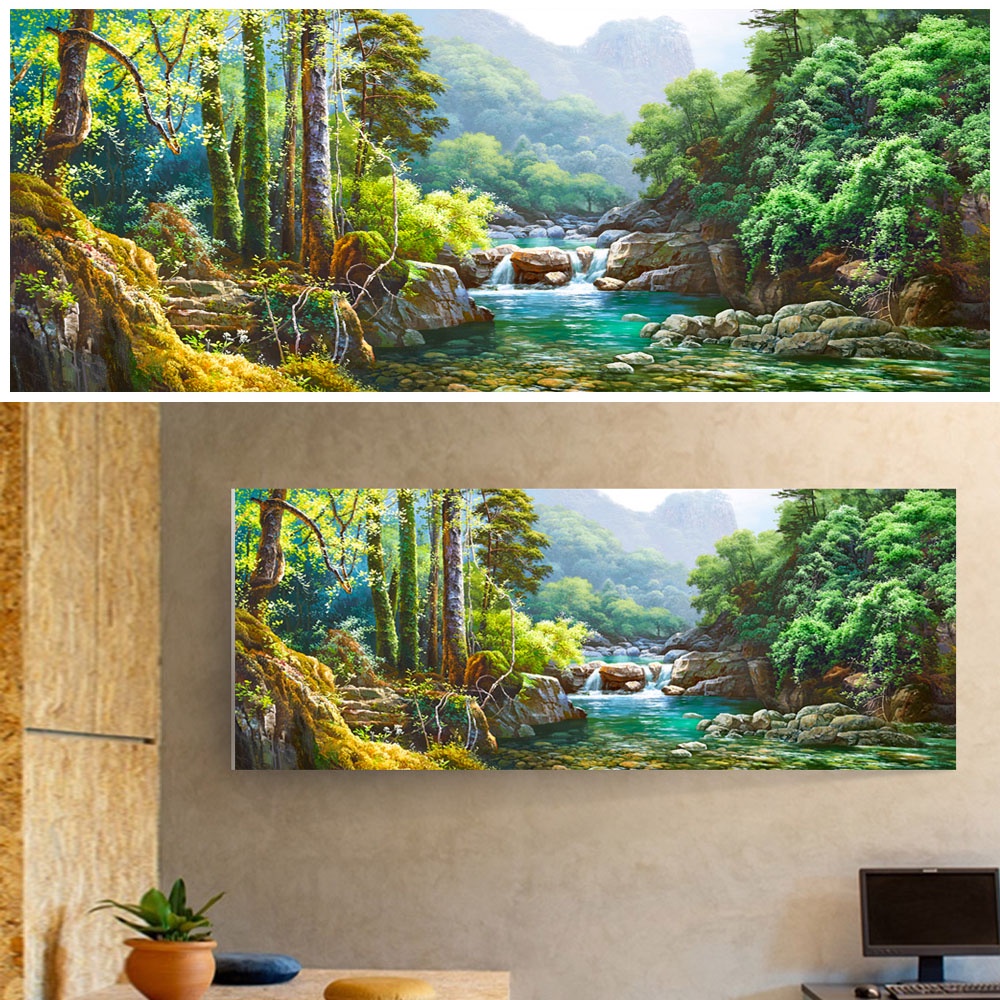 【御畫房】春水長流 國家一級畫師手繪油畫60&times;120cm(VF-36), , large