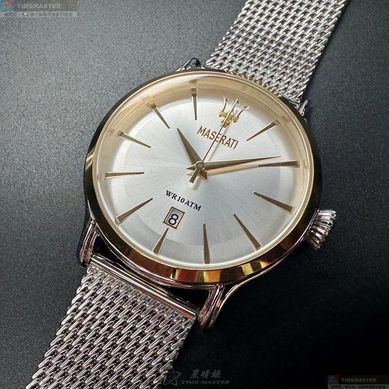 [星晴錶業]MASERATI手錶,42mm,R8853118001銀白色錶面金色錶殼銀色精鋼錶帶款, , large