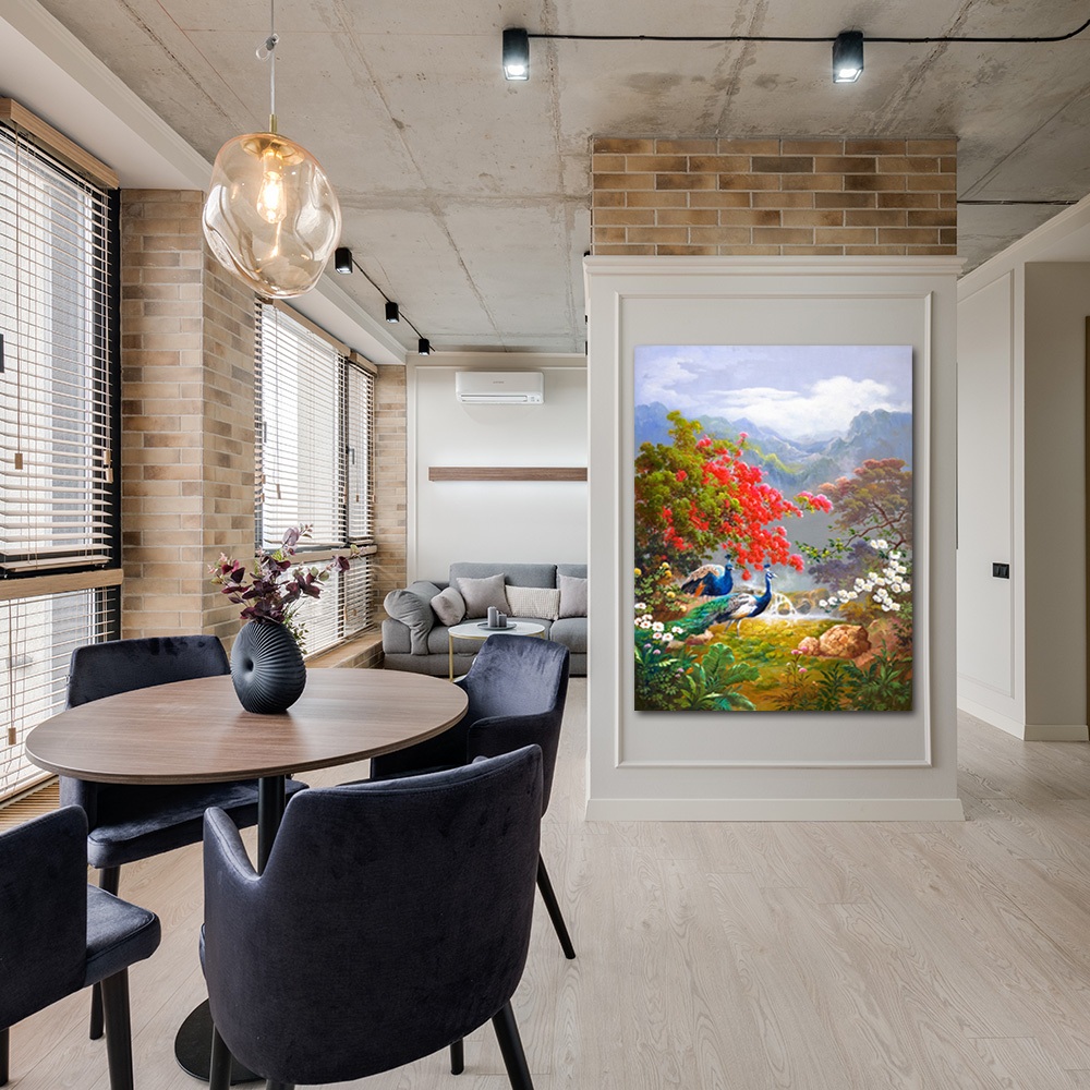 【御畫房】孔雀吉祥 國家一級畫師手繪油畫60&times;90cm(VF-95), , large