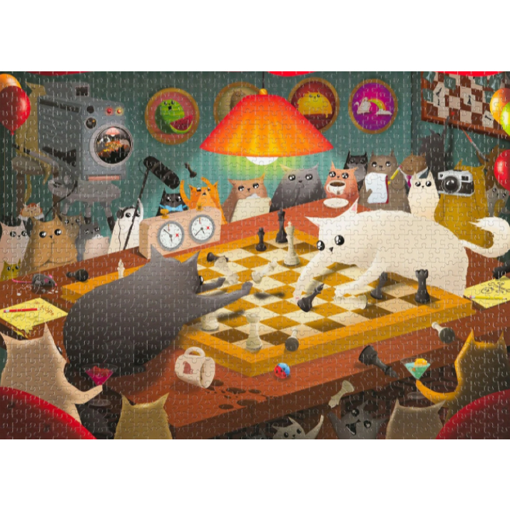【Asmodee】爆炸貓 1000片拼圖：對弈中的貓 英文版｜Exploding Kittens Puzzle｜爆炸貓周邊, , large