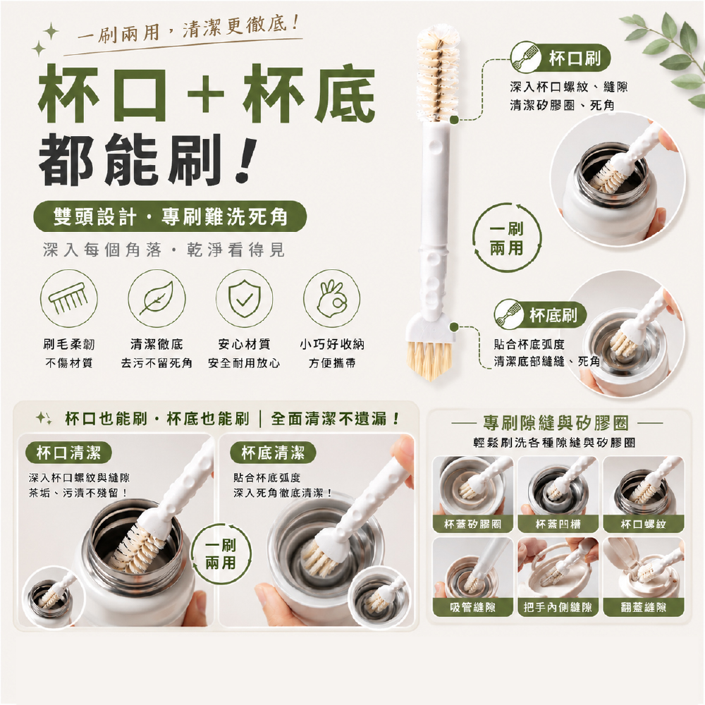 雙頭清潔刷 雙頭保溫杯隙縫刷 縫隙清潔刷 溝槽縫隙雙頭清潔刷 保溫杯瓶口 【Ho覓好物】 多功能隙縫刷 HM215, , large