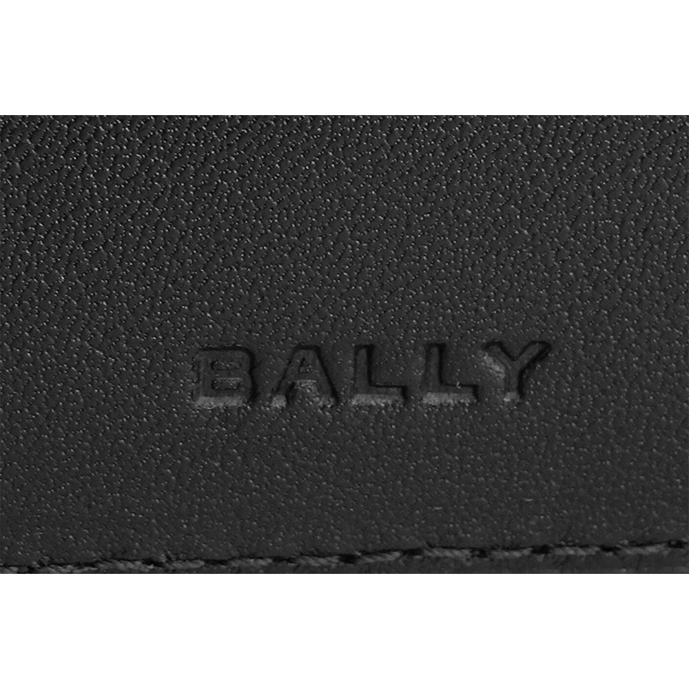 BALLY Mythos 紅白條紋再生牛皮對開零錢袋短夾/黑色, , large