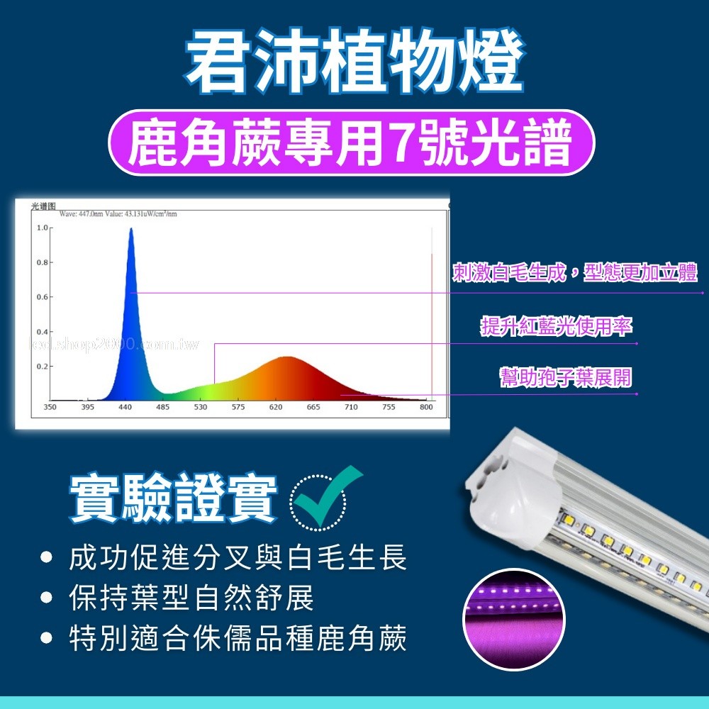 【君沛】V型雙排 7號光譜 3呎 T8一體式植物燈 40W 高功率 鹿角蕨首選 抑制徒長 觀葉層架補光 免燈座生長燈, , large