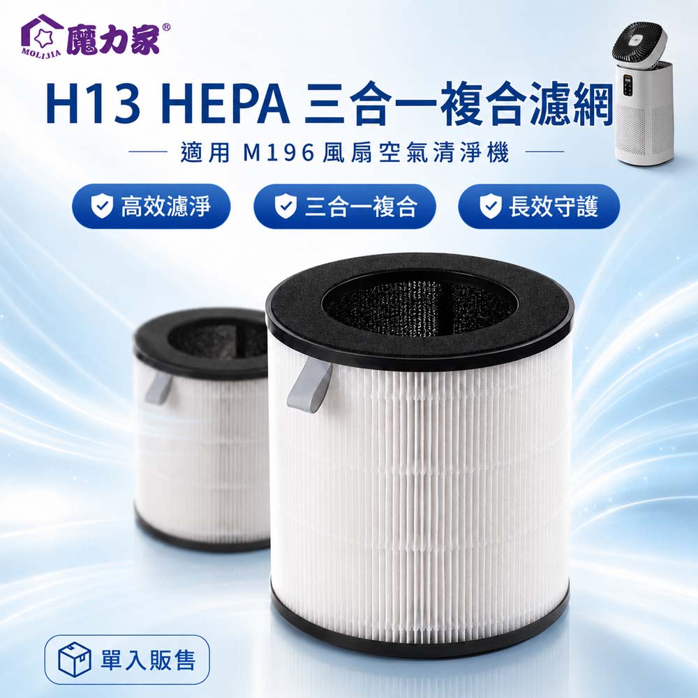 【MOLIJIA 魔力家】M196 風扇UV空氣清淨機-專用配件-H13三合一複合HEPA濾網, , large