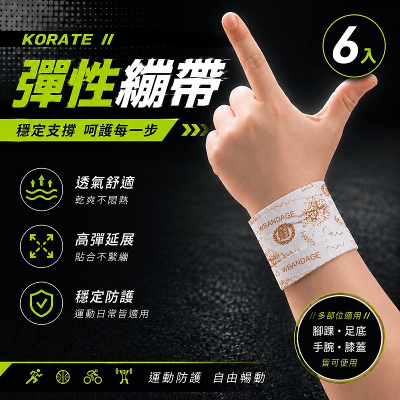 【淞康彈性繃帶(未滅菌)】ZH007-07- KORATE防護繃帶小(S)6入組合-扣繞貼彈力防護繃帶(S號*6)、隨身包*1, , large