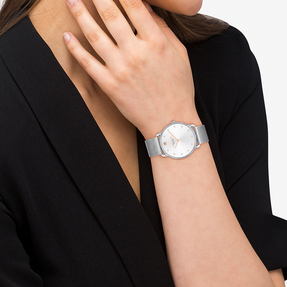 COACH Elliot 經典山茶花米蘭帶女錶-銀/36mm 送禮 禮物 推薦(CO14504207), , large