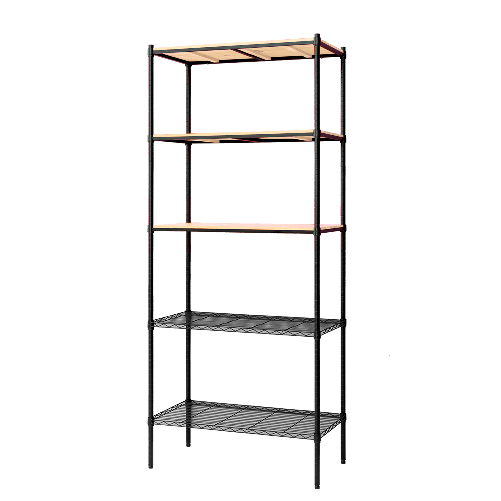 【Y HOUSE】90x45x210cm pine five-layer storage rack rack iron rack - black wood, , large