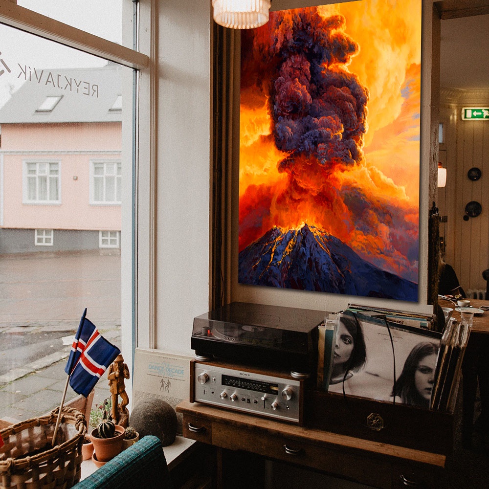 【御畫房】火山爆發 國家一級畫師手繪油畫60&times;90cm(VF-24), , large