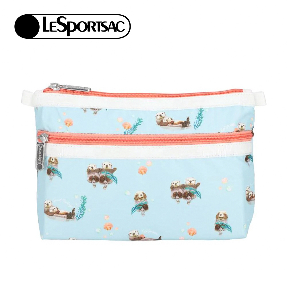 Lesportsac Cosmetic Clutch 雙層拉鍊化妝包 收納袋 盥洗包 女包(海洋風格水獺), , large