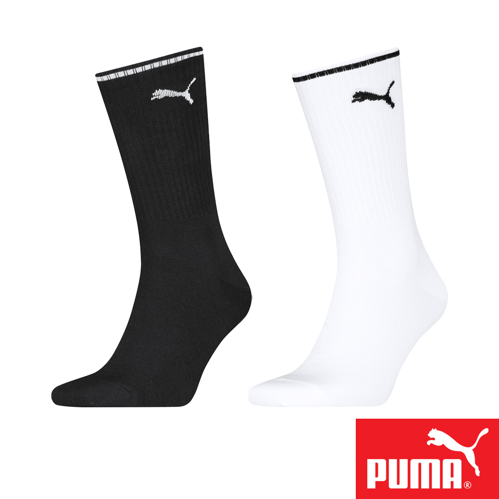 PUMA 男女款中筒襪1雙裝 彪馬 跳豹 男襪 女襪 襪子 運動襪 小腿襪 棉襪 柔軟 棉質 舒適 高彈 耐磨 黑 白, , large