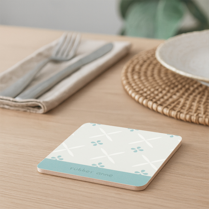 【Monster】 Soft Diatomaceous Earth Absorbent Coaster &ndash; Floral Tile Series (10x10cm) &ndash; Blue-Green Tile Memories, , large