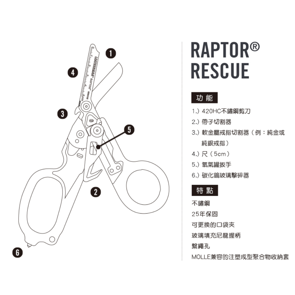 【LEATHERMAN】LEATHERMAN RAPTOR RESCUE 多功能工具剪｜急救剪刀 &times; 六合一設計｜K.T.Tactical, , large