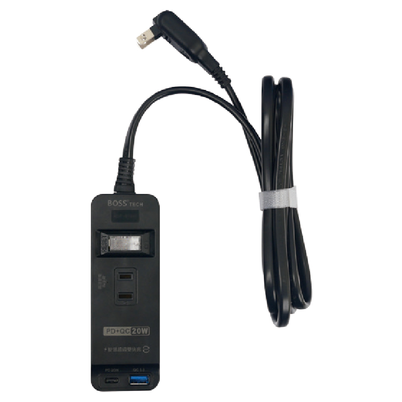 BOSS 1開3插2P高溫斷電PD+QC20W延長線1.8米, 黑色, large