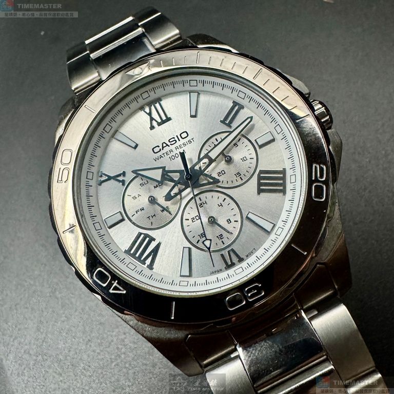 [星晴錶業]CASIO手錶,44mm,CA56831銀色錶面銀錶殼銀色精鋼錶帶款, , large