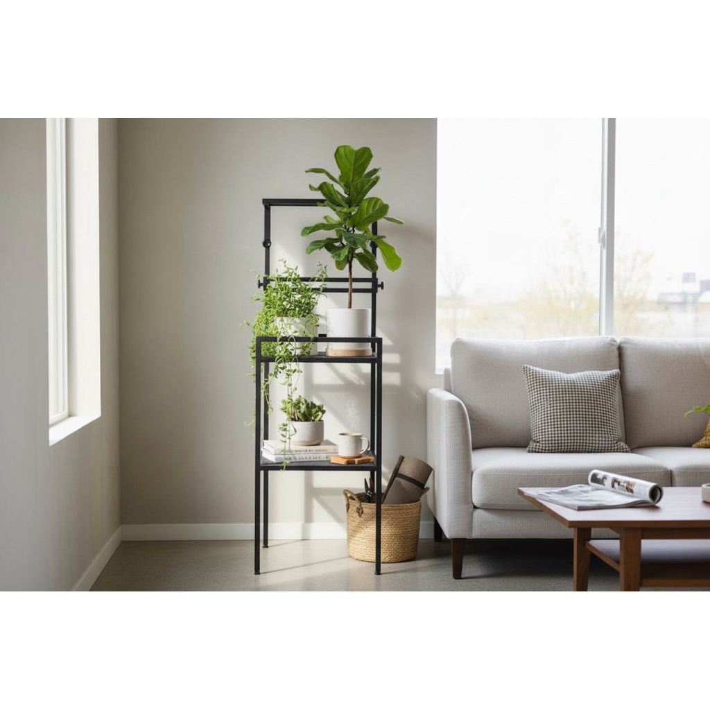 【 SHAONIANNA.TW 】工業風鐵製植物架｜一體成型免組裝・上層小層板可調, , large