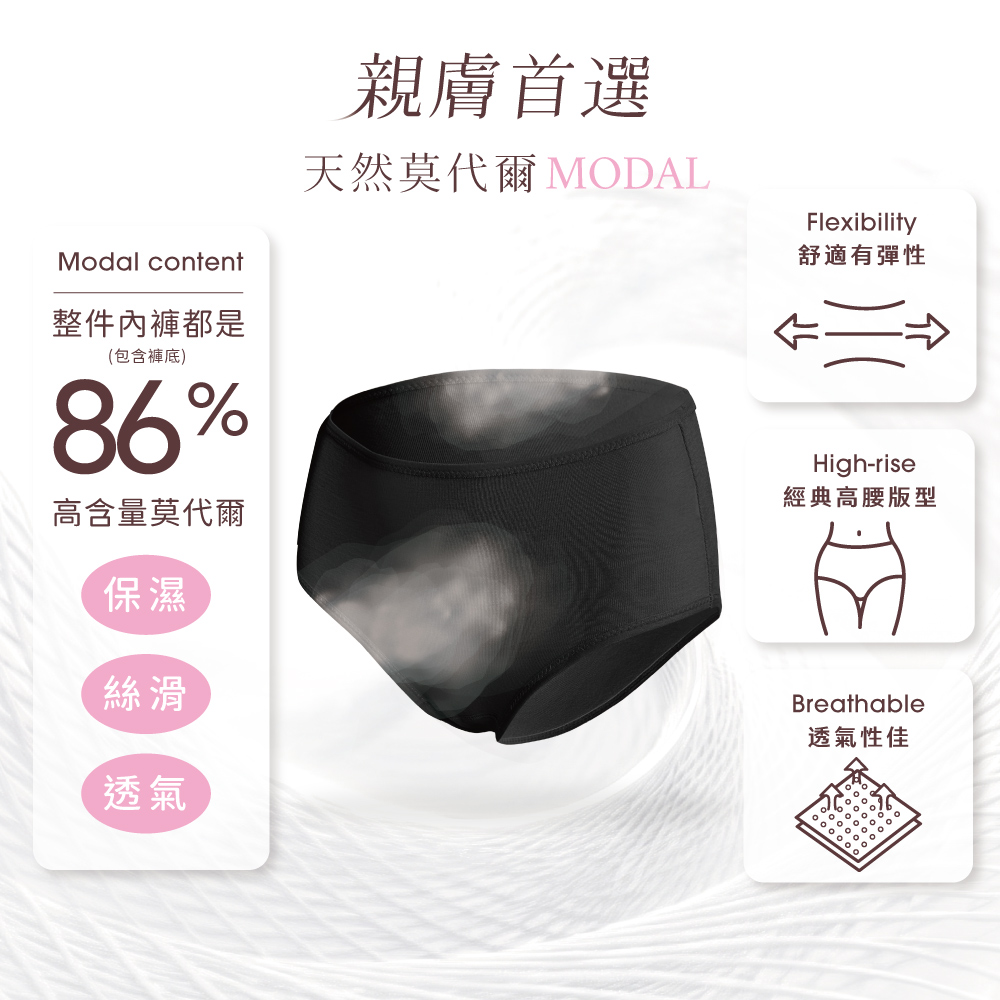 【Clany可蘭霓】台灣製高腰美膚彈力面膜內褲M-XL 包臀舒適 敏感肌推薦 2229-63 黑色, , large
