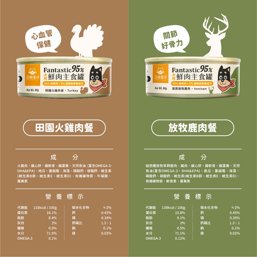 汪喵星球-狗狗95鮮肉主食罐80g-放牧鹿, , large