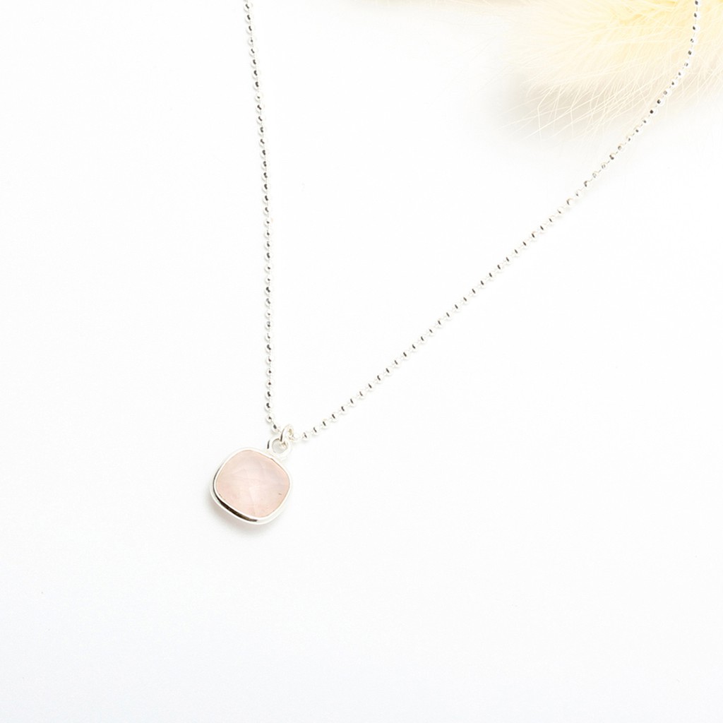 【Angel & Me】Square Pink Quartz crystal s925 sterling silver necklace, , large