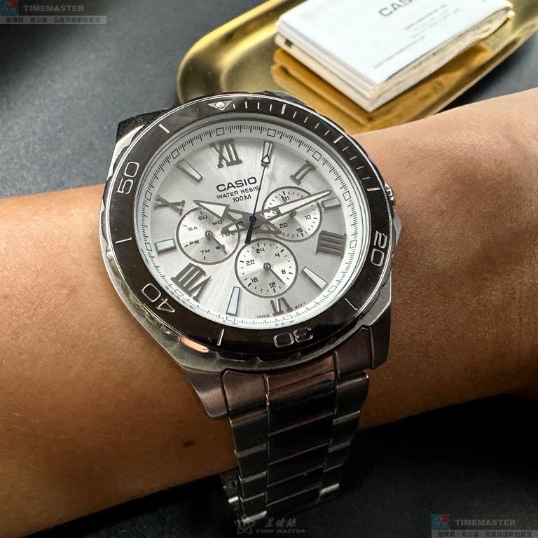[星晴錶業]CASIO手錶,44mm,CA56831銀色錶面銀錶殼銀色精鋼錶帶款, , large