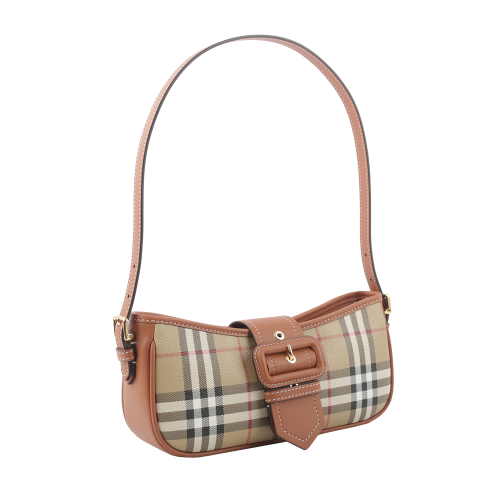 BURBERRY Sling 經典格紋風衣釦肩背包/經典米色/石楠木棕色, , large