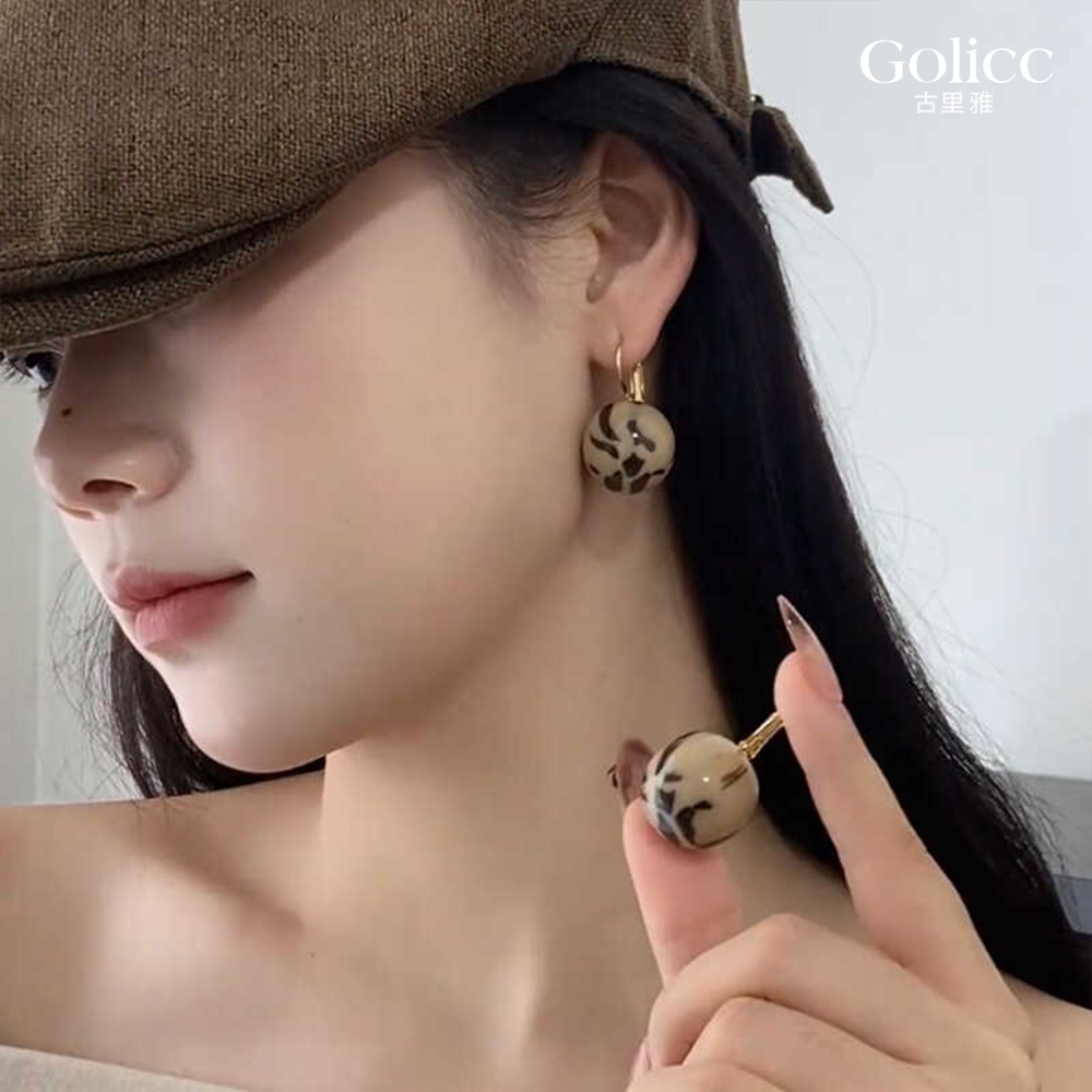【Gulicc】古莉可 耳環 復古豹紋球耳扣, , large