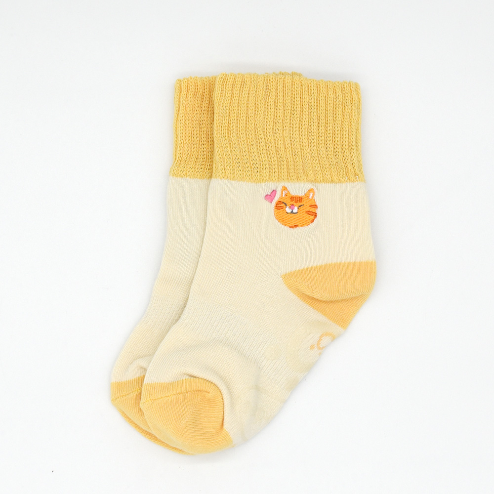 【minihope美好的親子生活】刺繡反折中筒襪-奇奇(米), , large