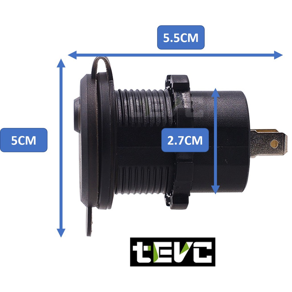 《tevc》快充 QC3.0 USB 充電器 充電座 透視電壓錶 防水軟蓋 機車 小U 機車充電器 機車充, 紅色字(末帶線), large