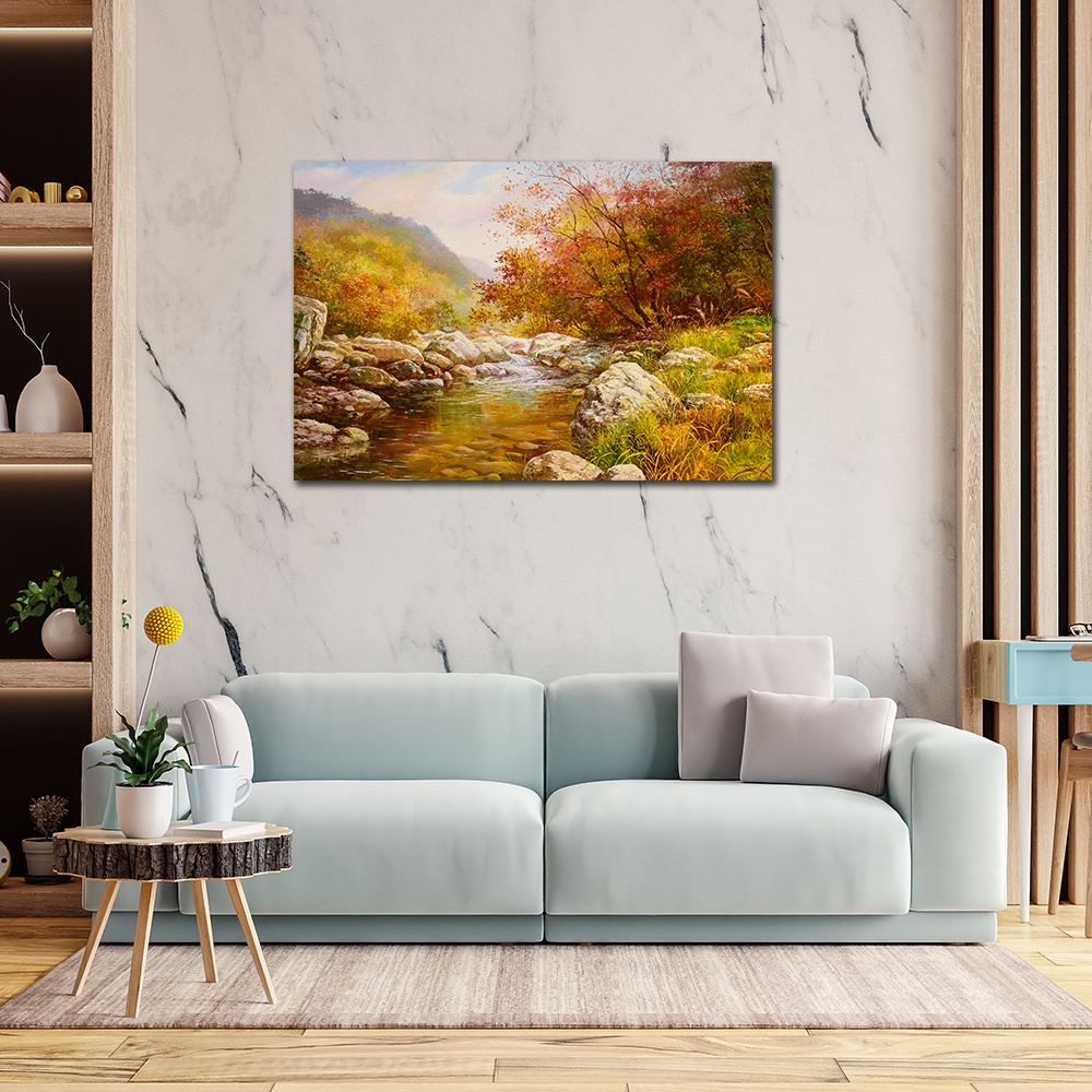 【御畫房】金秋溪水 國家一級畫師手繪油畫60&times;90cm(VF-08), , large