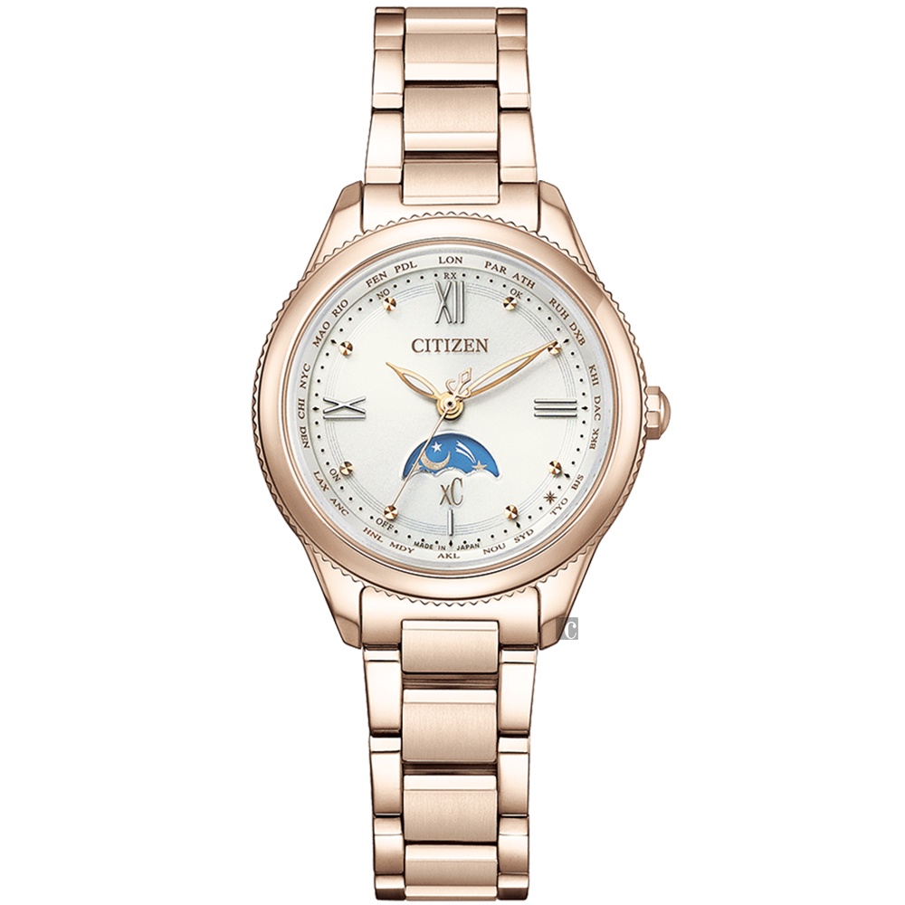 CITIZEN 星辰 XC 鈦 日月顯示光動能電波女錶 EE1004-57A, , large