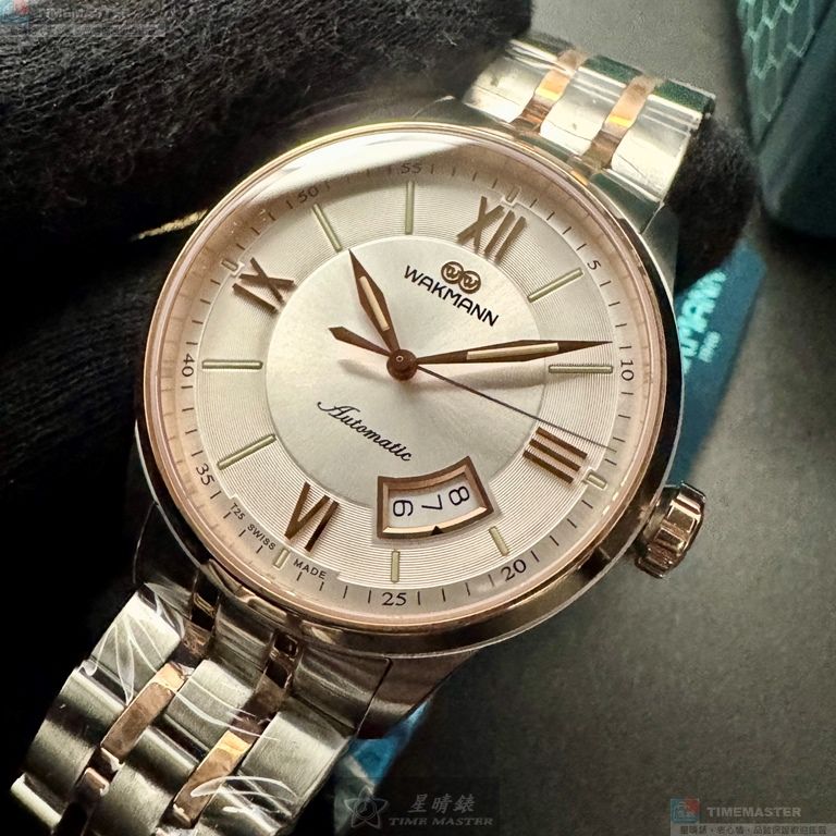 [星晴錶業]WAKMANN手錶,40mm,WA00050銀白色錶面玫瑰金錶殼金銀相間精鋼錶帶款, , large